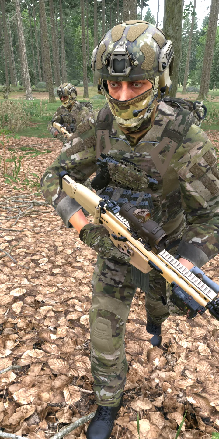 Un binôme d'opérateurs GSRI en patrouille dans les bois d'Everon